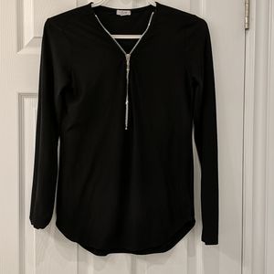 Black Zip Up Long Sleeve Top